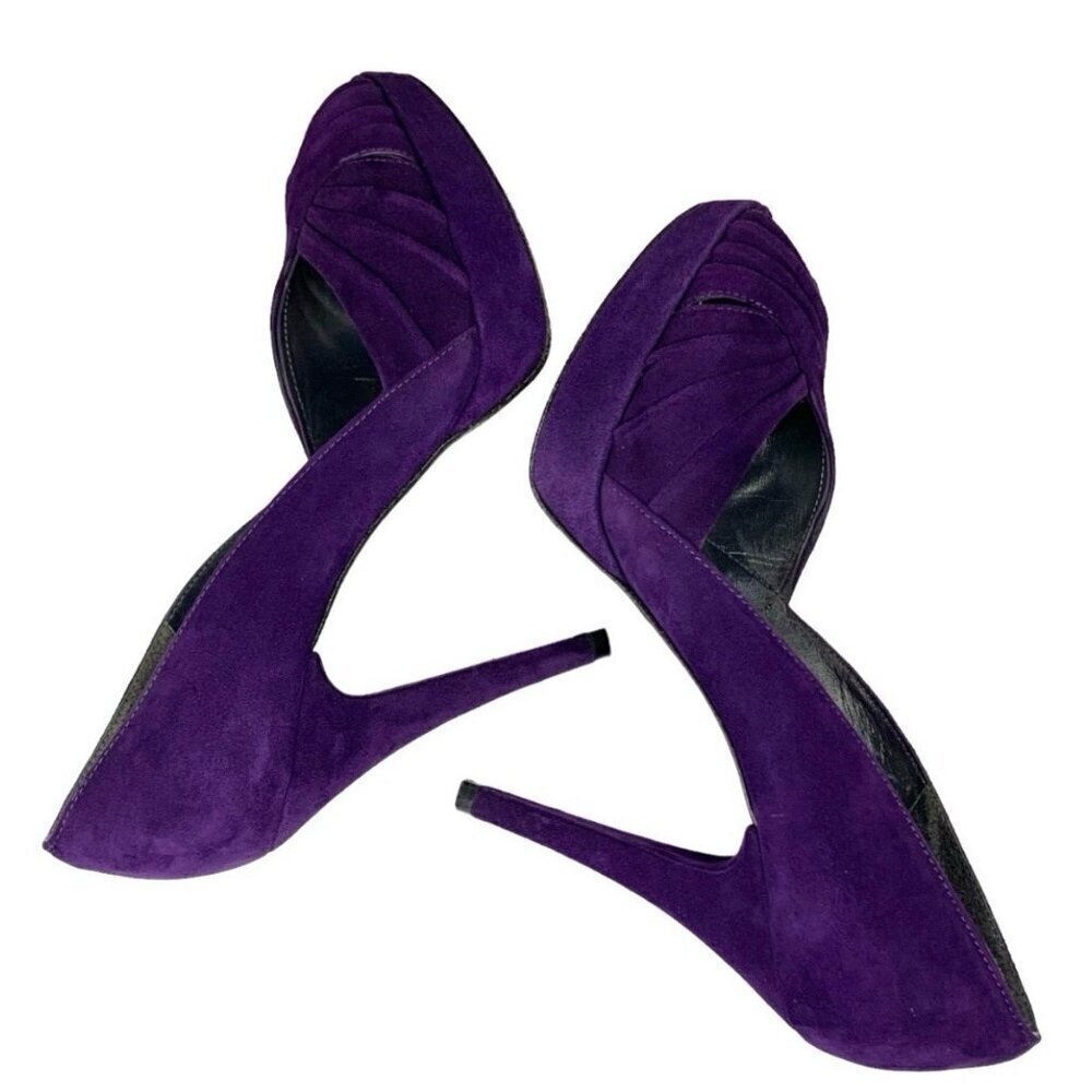 Stuart Weitzman Purple Suede Peep-Toe Heels - Picture 7 of 15